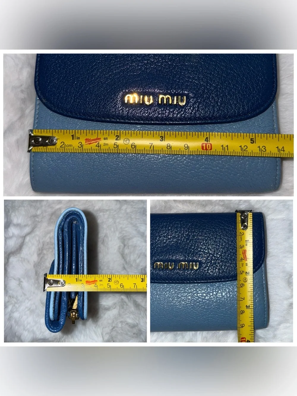 Miu Miu Two-Tone Navy and Light Blue Leather Fold Wallet